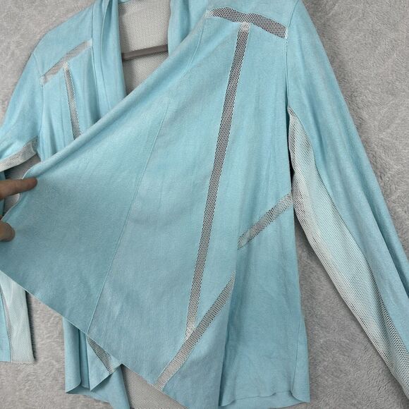 Alberto Makali Cardigan Jacket Womens Small Light Blue Faux Suede Mesh Waterfall - Picture 4 of 13